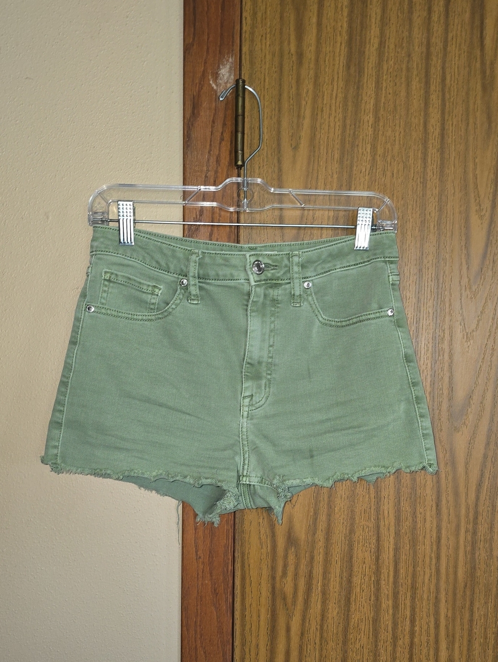 eunina Sage Green High-Rise Denim Shorts